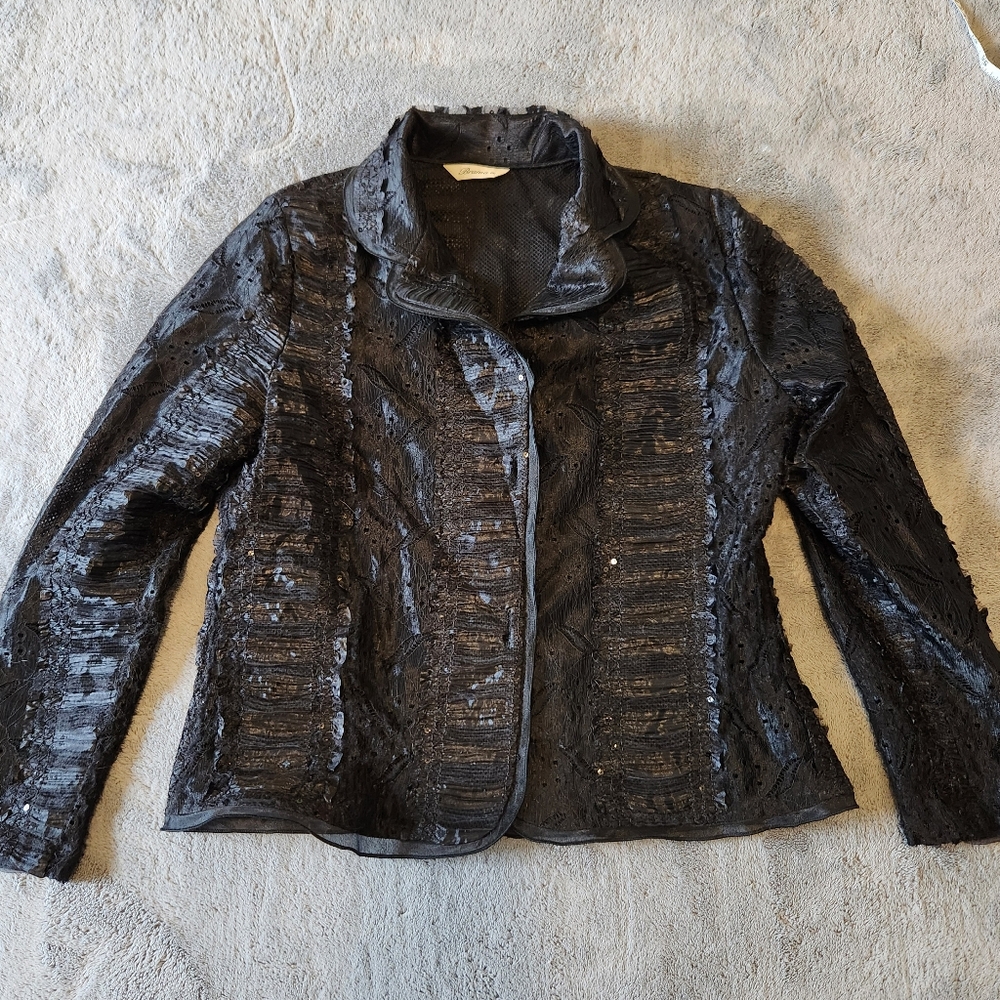 Brama Vintage Black Silk Sequin Long Sleeve Jacket Size Medium